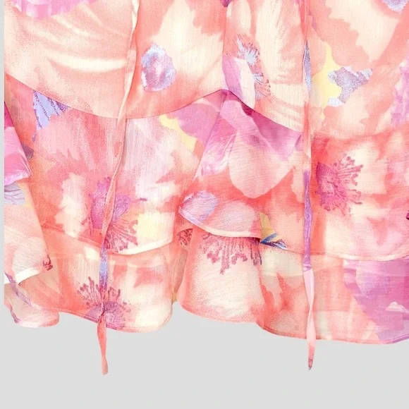 VICI Womens S Sheer Fairy Oversized Ruffle Blouse Whimsical Romantic Blush - Picture 4 of 9